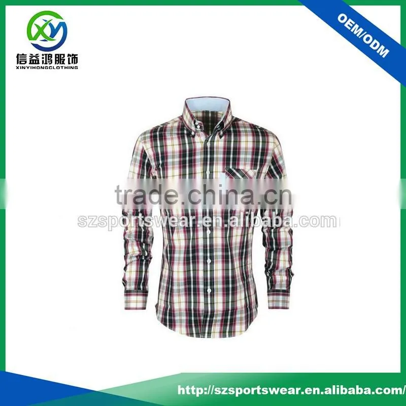 OEM 100%cotton grid patterm mens long sleeve casual shirts
