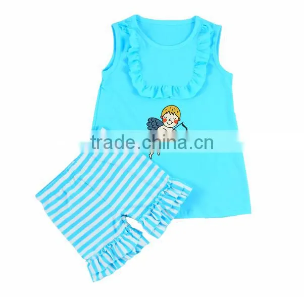 Wholesale girl summer cartoon little angel pattern suit navy fashion clothes for girls