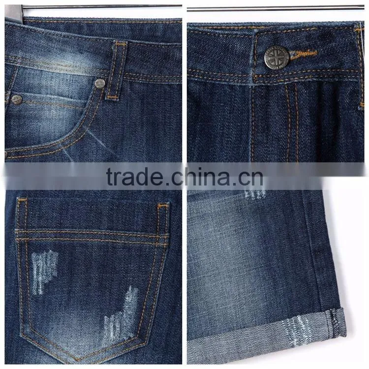 Hot ! latest design cotton frayed children jeans short pants hand brush stylish jeans pants for boys