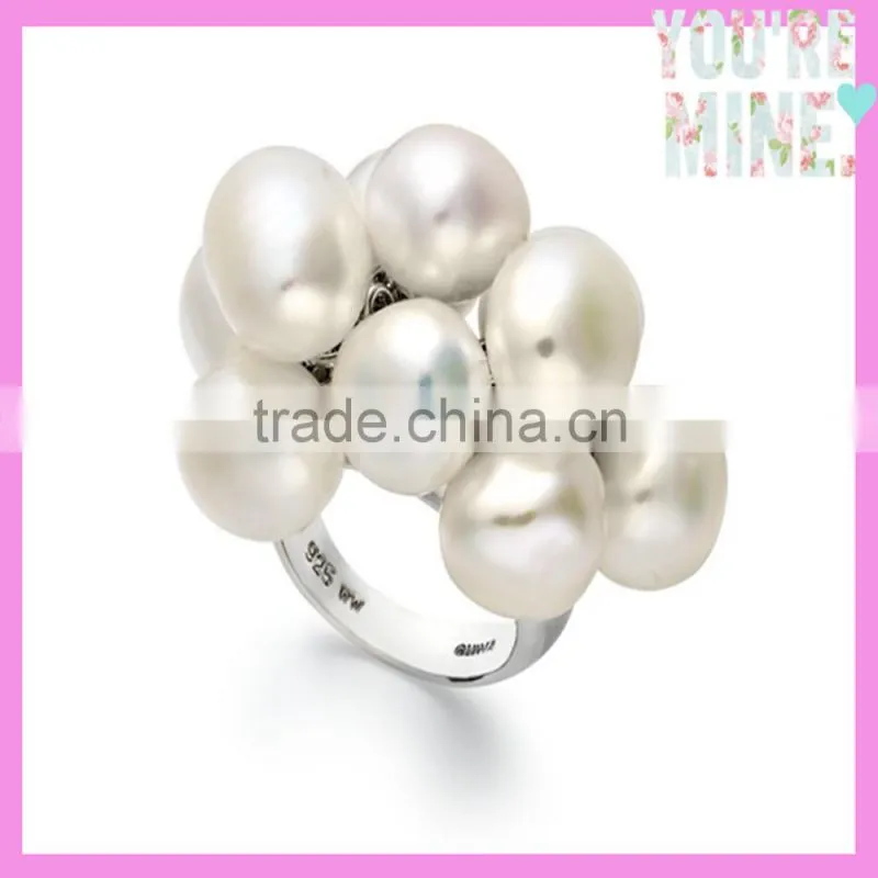 2015 fashion jewelry silver big pearl ring
