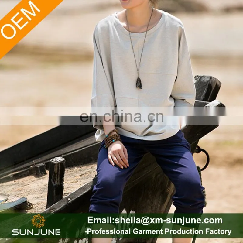 Ladies simple design loose retro long sleeve denim shirt