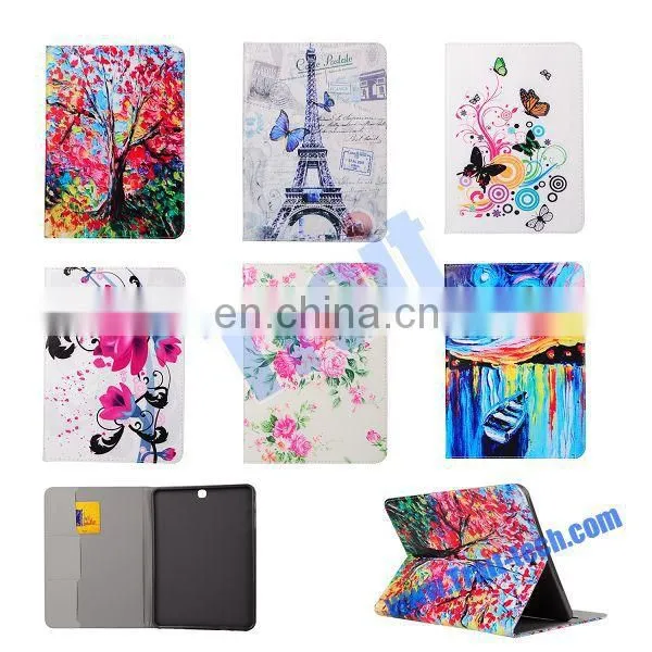 Beautiful Lotus Pattern Card Slots Flip Stand TPU+ PU Leather Case for Samsung Galaxy Tab S2 8.0 T710
