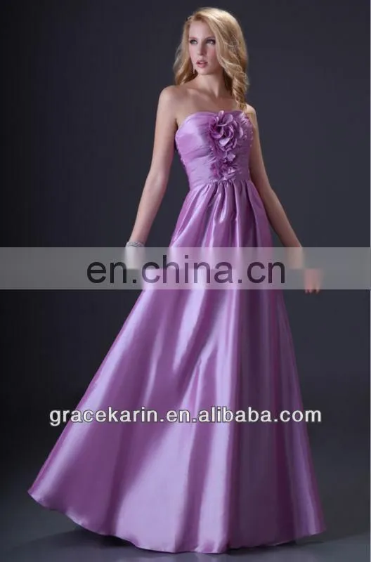 Grace Karin Strapless Plum Long Evening Dress With Big Flowers Front CL3430