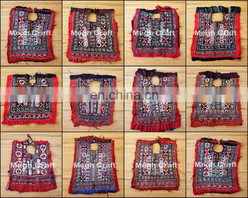 Colourful Indian vintage banjara neck yoke with embroidery and mirror work patches