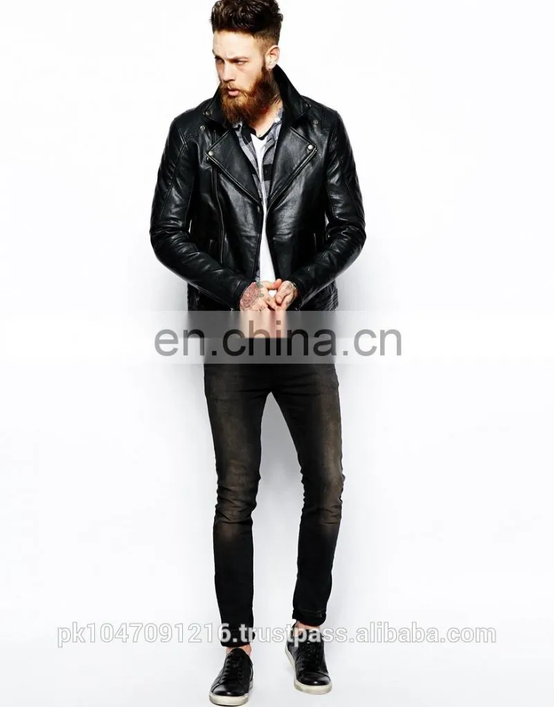 Men's Fashion Genuine Cowhide Milled Leather Bomber/Biker Jacket Quilted Pocket in Black