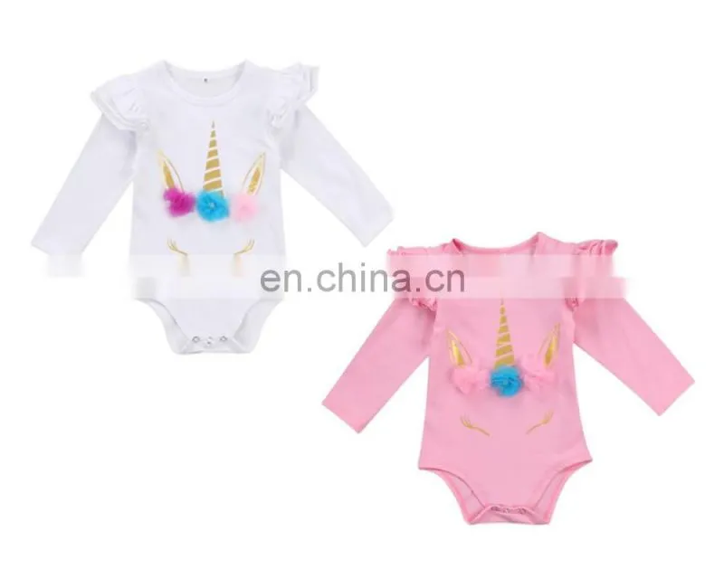 Boutique Soft Newborn Cotton Romper Unicorn Printed White Baby Romper