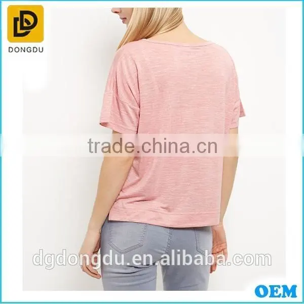 2016 New Fashion Made in China Comfortable Mid Pink Textured Slub T shirt