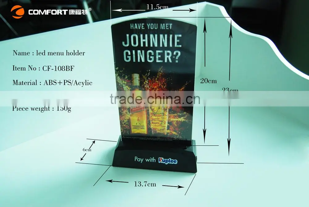 cheep led lighted outdoor plastic bar drink menu holder