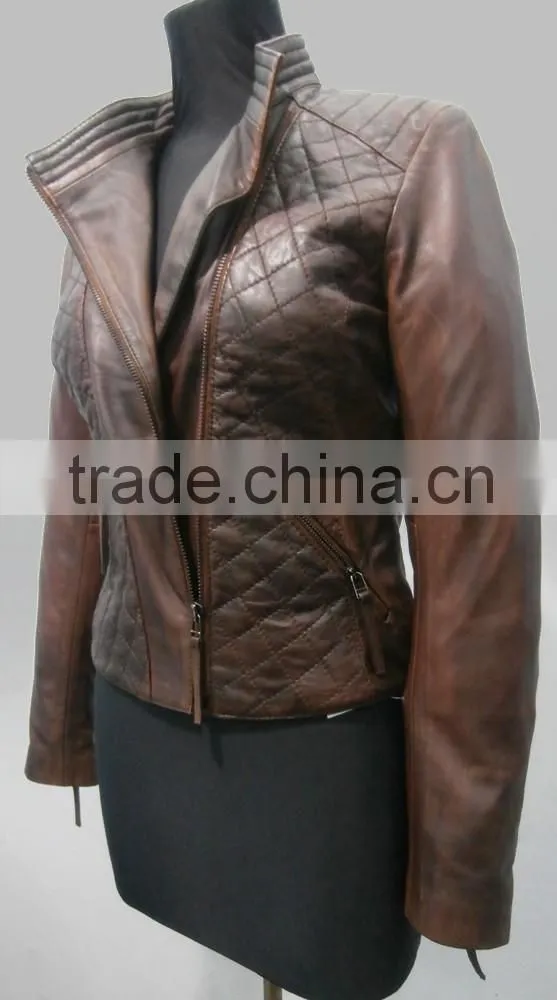 Stone washed genuine leather jacket women
