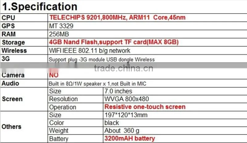 Brand New & Cheap ,7 " WVGA 800 X 480 , WIFI IEEE 802.11b/g Android 2.3 256MB 4GB Nand Flash Nerwork Tablet PC