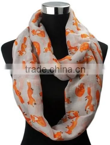 205 Foreign Trade New Loop Shawl Cute Animal Fox Print Women Fashion Scarf