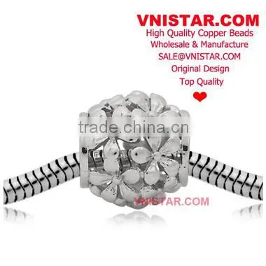 Vnistar silver&gold&antique silvr plated European copper alloy beads, copper flower blossoms shape beads for bracelet CEB003