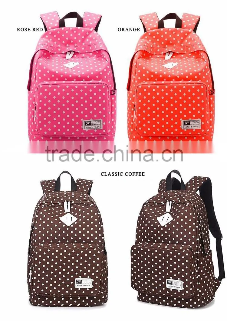 leisure school students shoulder bag for polyester backpack with dot bag