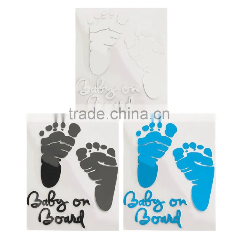Refective Car Sticker Lovely Letter Baby on Board Baby Footprints Stickers Auto Safety Warning Window Sticker Black White