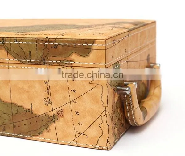 Unique Design Map pattern leather wine box with handle