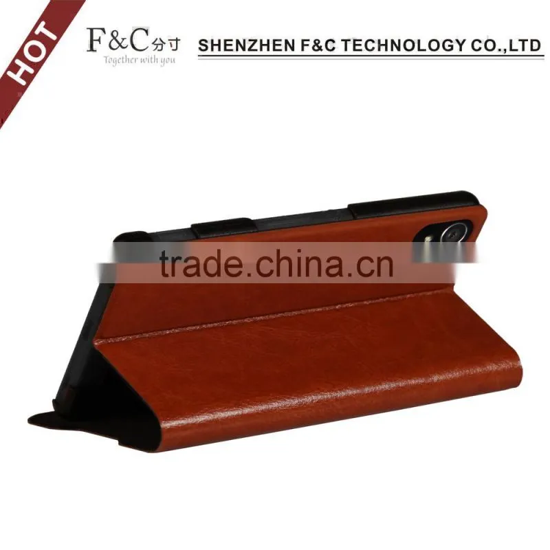 Classical brown back stand leather flip case for Sony Xperia Z4 Compact skin cover 5.2 inch