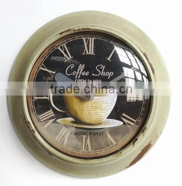 Dia 25 cm Contry Style Round Metal Wall Clock,Rustic Wall Clock