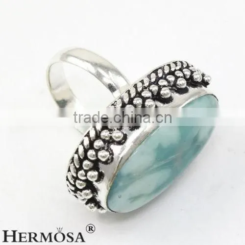 Gallant Design Natural Larimar 925 Sterling Silver Big Stone Man Ring