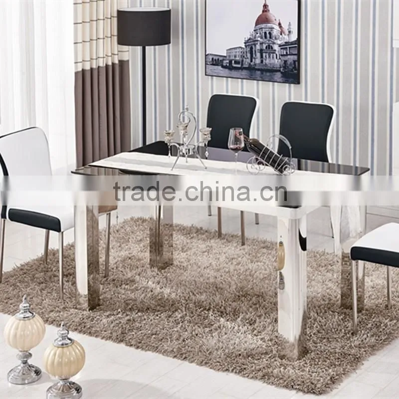 Stainless steel dinette combination of European small apartment modern minimalist rectangular tempered glass dining table