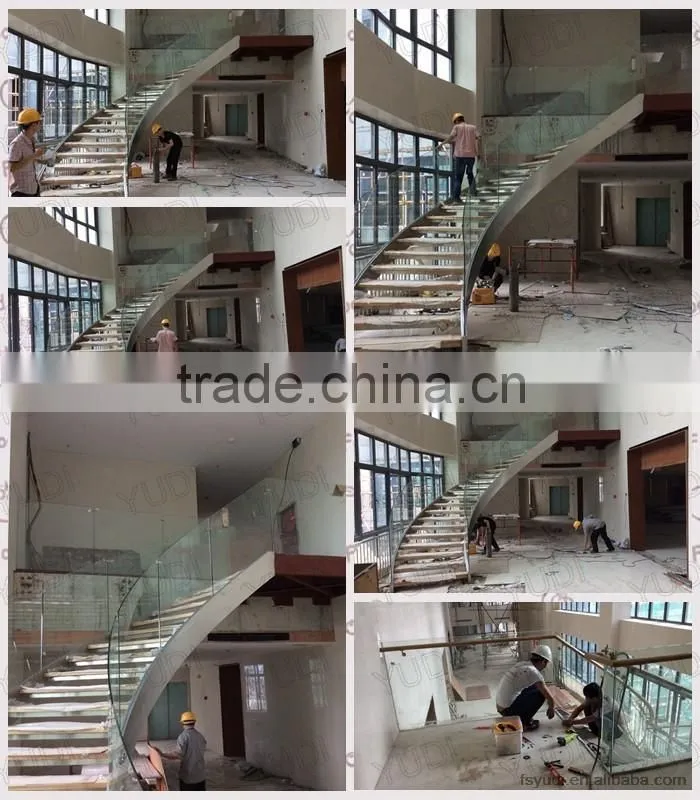 Office Building Commercial Wood Staircase Stainless Steel Framed