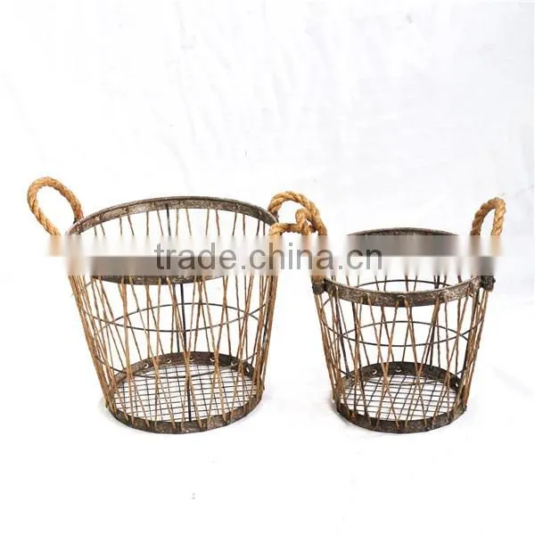French style round antique wire egg baskets for wholesale