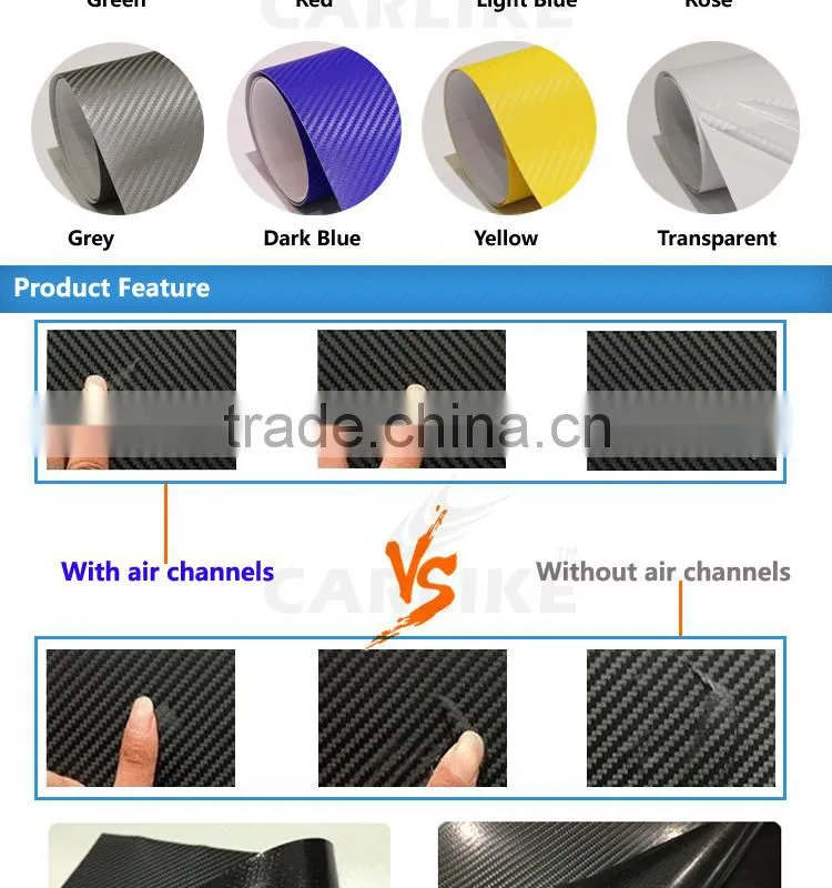 Removable Glue SINO Car Automobile Orange Carbon Fiber Car Wrap Vinyl Film