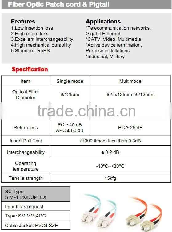 Fiber optic pigtail 9/125