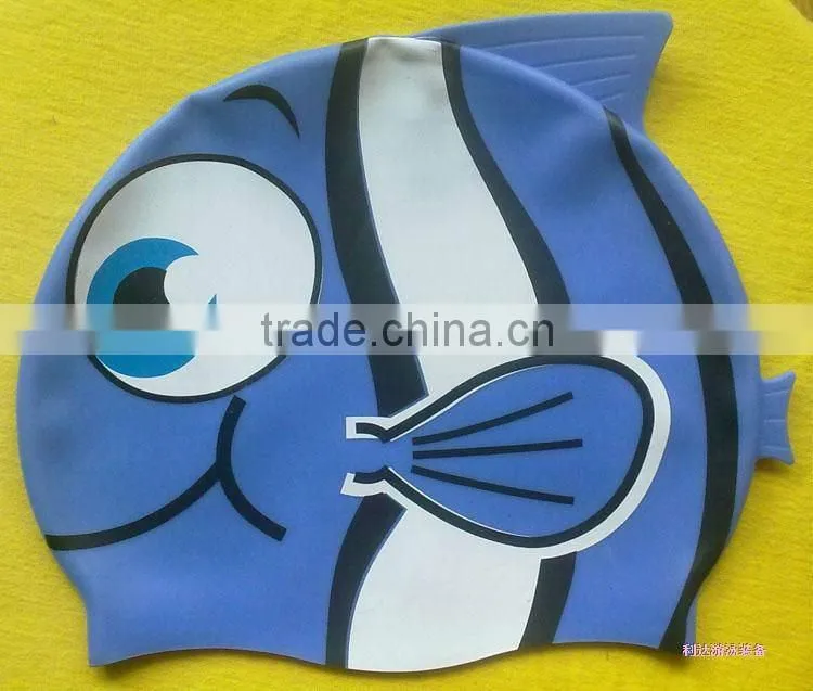 color silkscreen printing cartoon goldfish silicone swimming caps for children