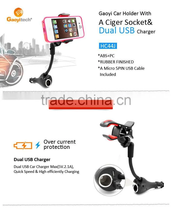 Hot sale universal dual USB port car charger charging smartphone car charger holder