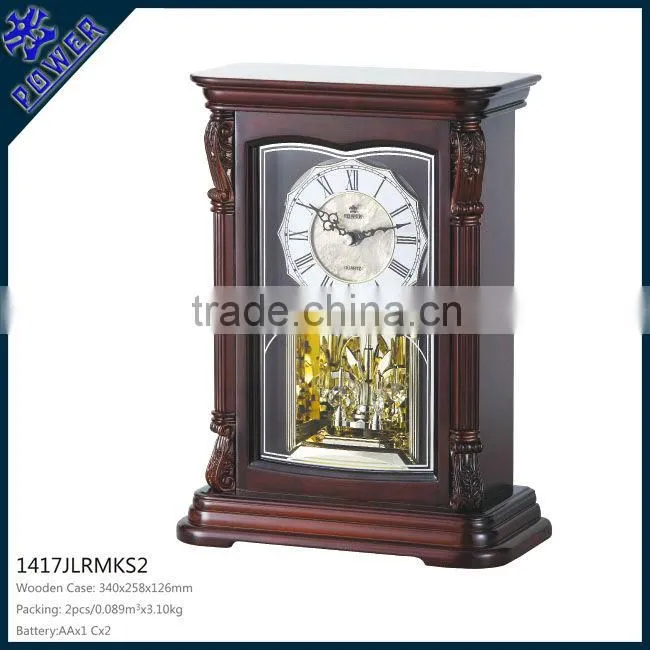 Cheap melody desk clock with cystal for house decoration Wooden case Rotating Pendulum High quality PW1417
