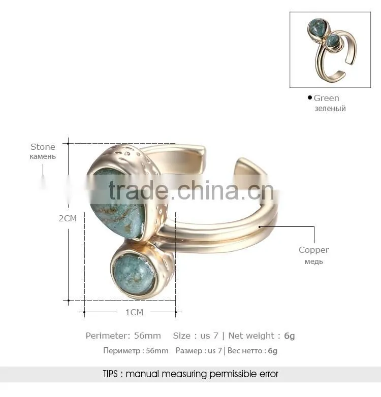 2016 Chinese wholesale green stone mosaic gold plating ring jewelry
