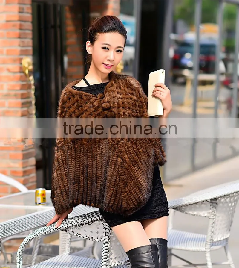 100% Real Genuine Knit Mink Fur Scarf Cape Stole Coat Wrap / Fur Shawl