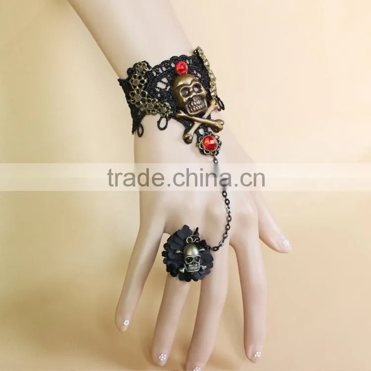 skull cheap woven lace bracelet, lace cuff bracelet