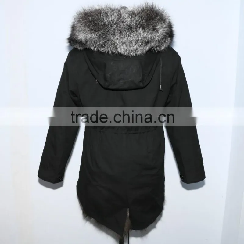 Wholesale price hot selling popular parka jacket with real silver fox fur hood trim