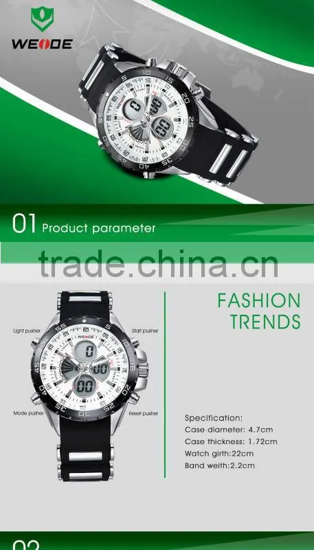 2015 LCD Men Watch White Quartz Sport Wrist Watch Digital Date Day Alarm Dual Time quartz timepiece