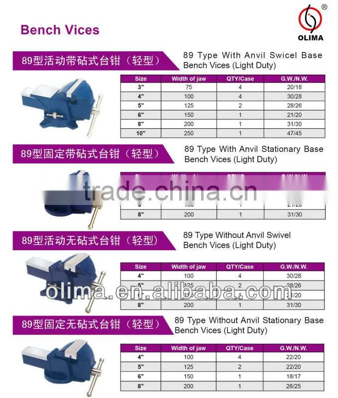 Anvil Swivel Base Bench Vise(Light Duty)