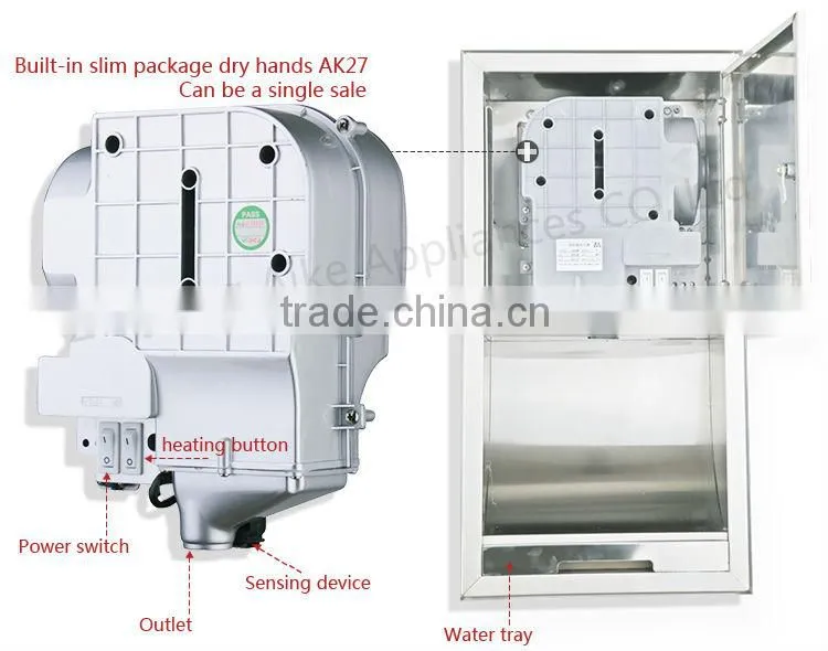 304 Stainless Steel Automatic High Speed Hand drier Embedded in Wall