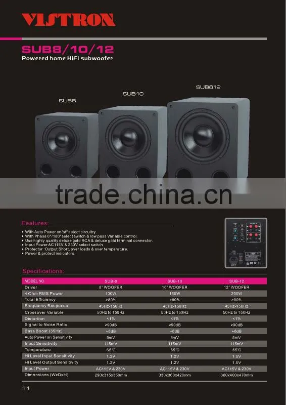 1.2V 150W Active Subwoofer speaker SUB-10