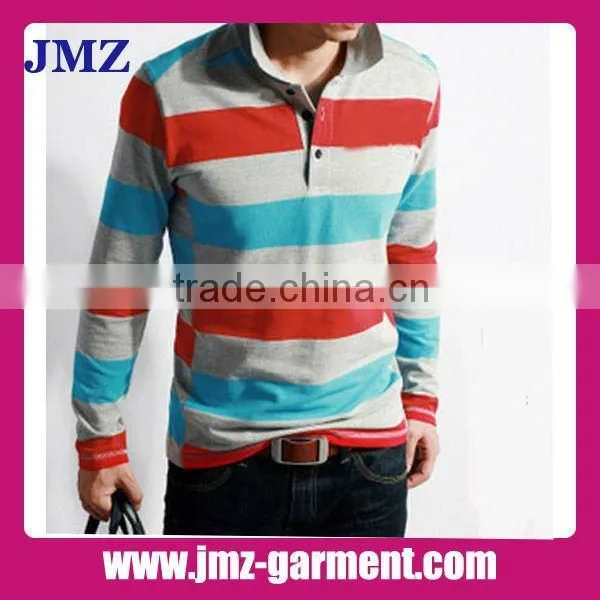 Long sleeve mens stripe polo shirts OEM