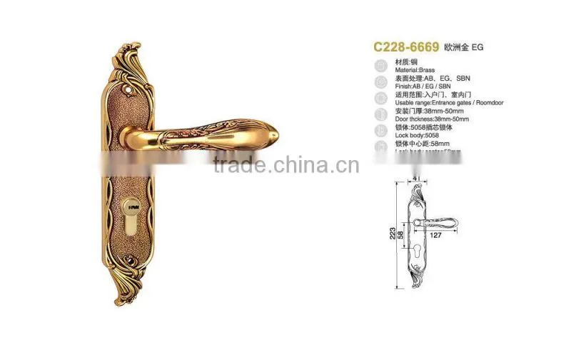 luxury Tri-circle brand Brass European interior room door lock;High-end european-style door lock series