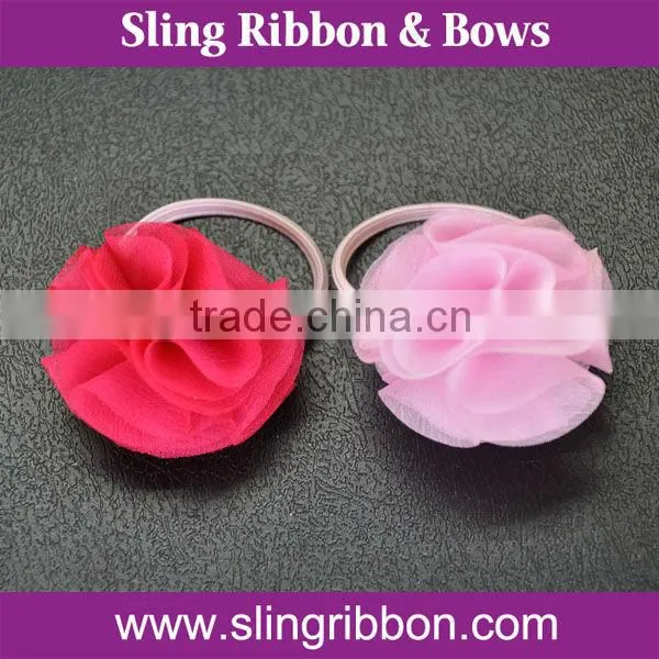 Hot Sale Pink Chiffon Flower With Elastic Loop