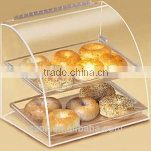 morden design high clear acrylic two layers bread display case promotional
