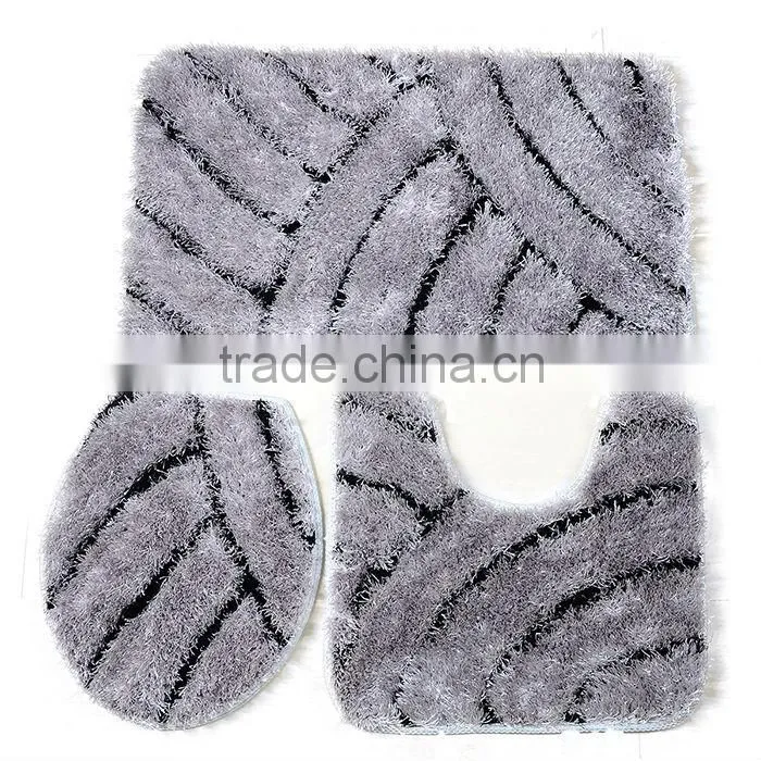 polyester shaggy 3 piece bath mat set