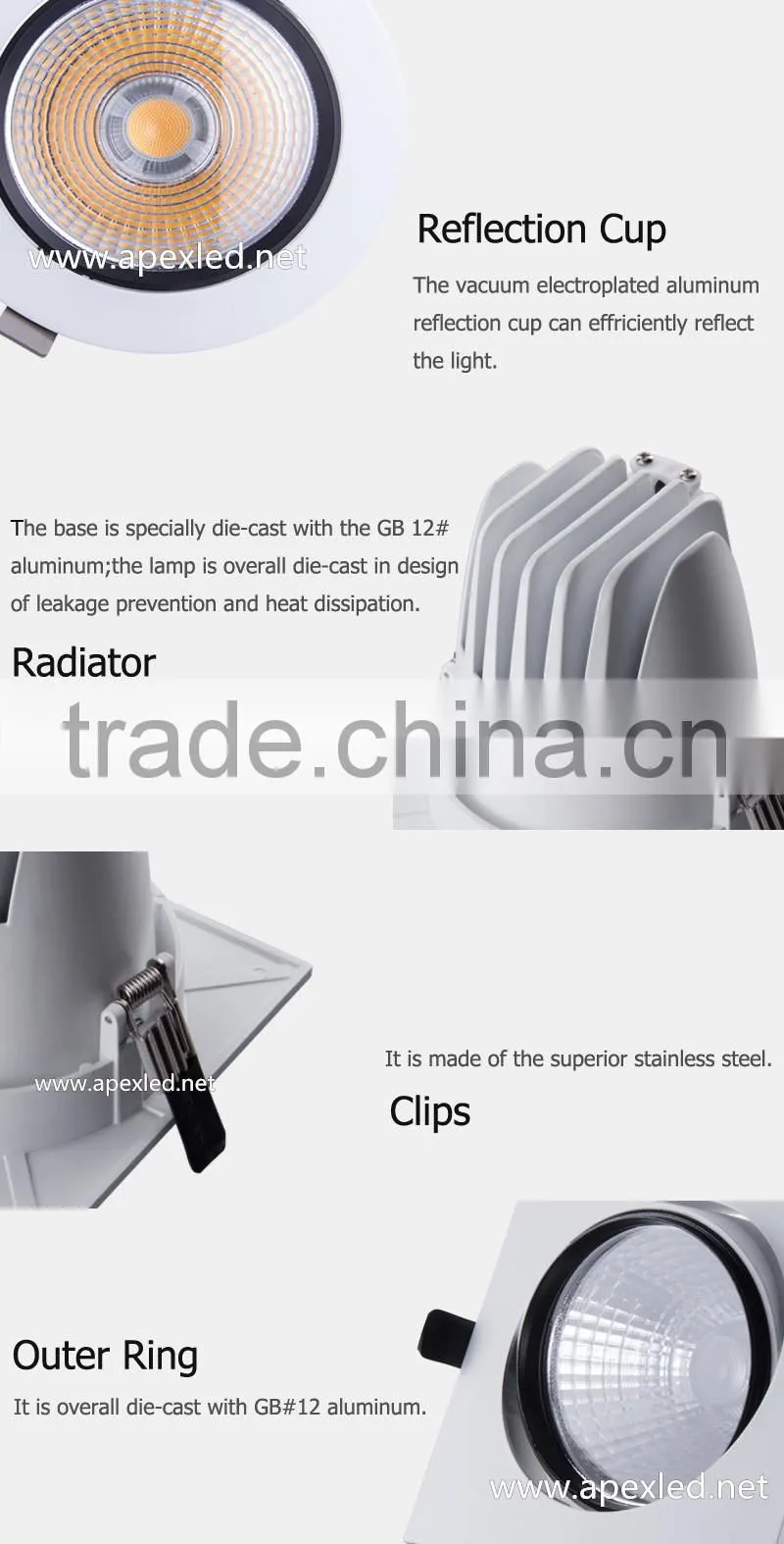 best selling GB 12 aluminum cob recessed light spot light