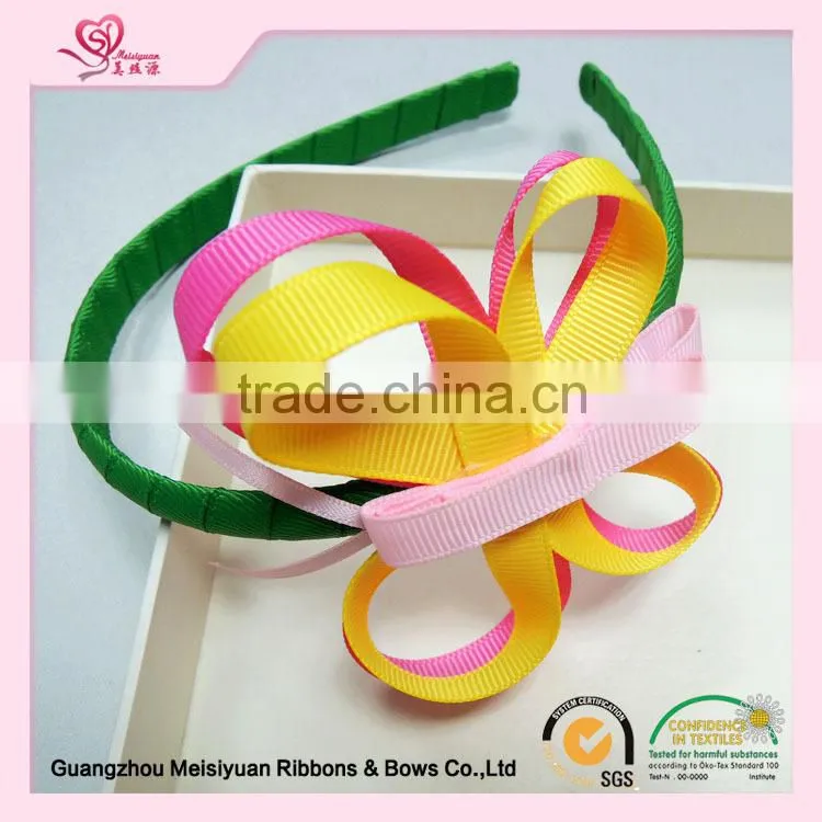 Factory price directly custom design ribbon pompom flowers for headwear accessories