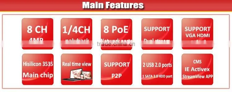 2016 CE RoHS 4MP Onvif P2P ip 8ch poe nvr
