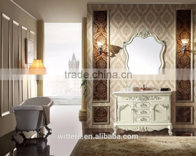 white color solid wooden bathroom basin mirrored cabinets WTS1612
