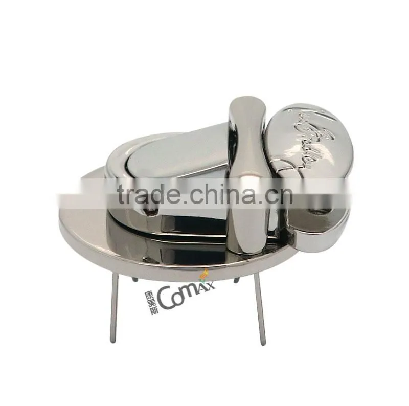Silver metal push lock for handbags
