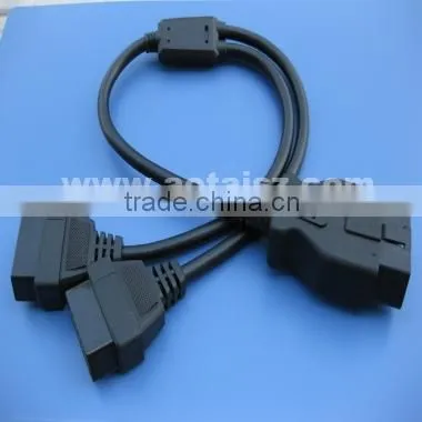 Black 16 Pin Male to Dual Female Y Shape OBD 2 Splitter Adapter Extension Cable