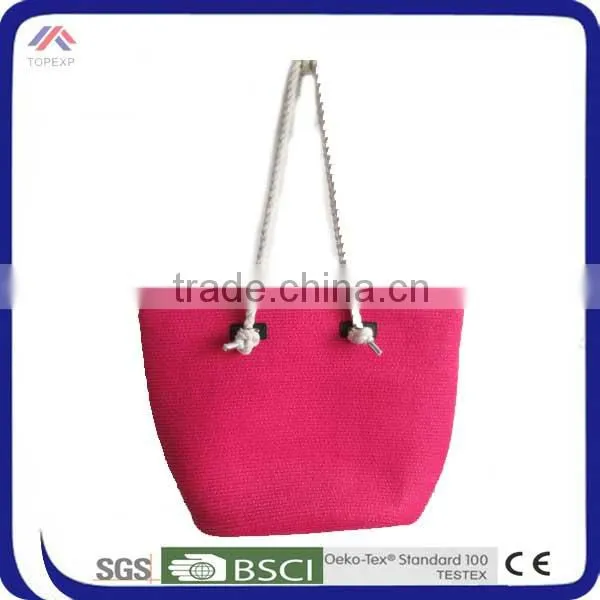 Solid Color Denim Shoulder Bag With White Rope